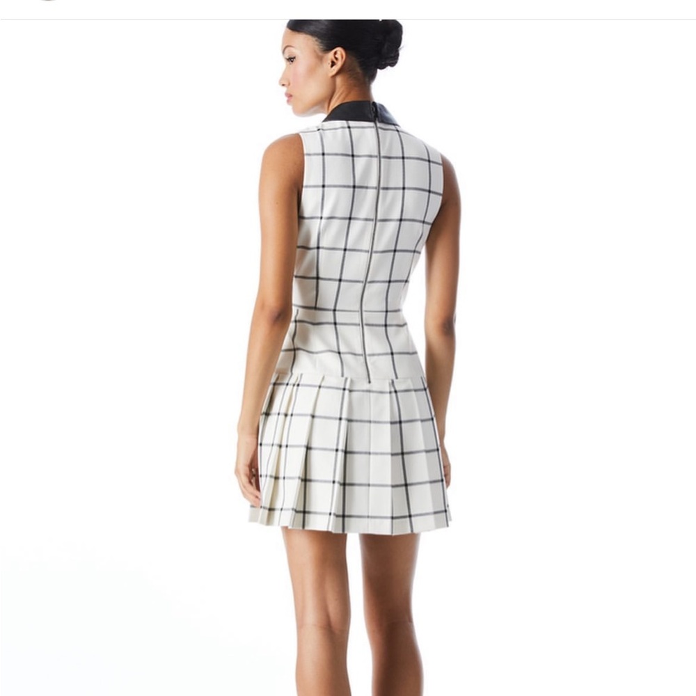 Alice + Olivia Ellis Windowpane Front-Zip Pleated Mini Dress - Picture 2 of 4